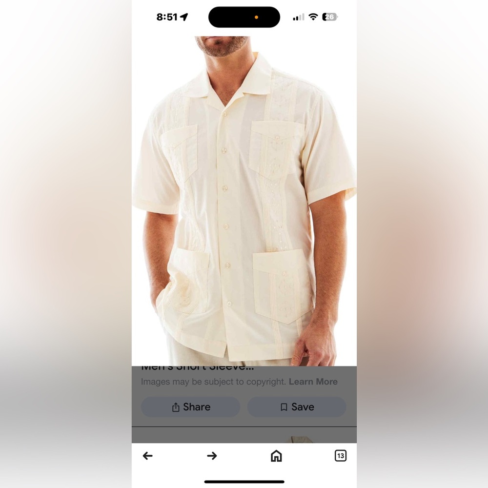 The Havanera Co Xl Cream Embroidered traditional 4 pocket guayabera Camp collar